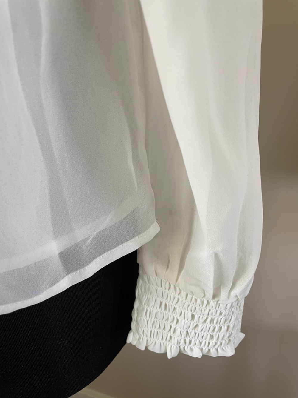 Abercrombie & Fitch White Smocked Yoke Tie-Front Blouse - Picture 3 of 4